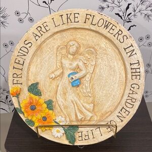 Decorative Stone with Angel and Floral Design